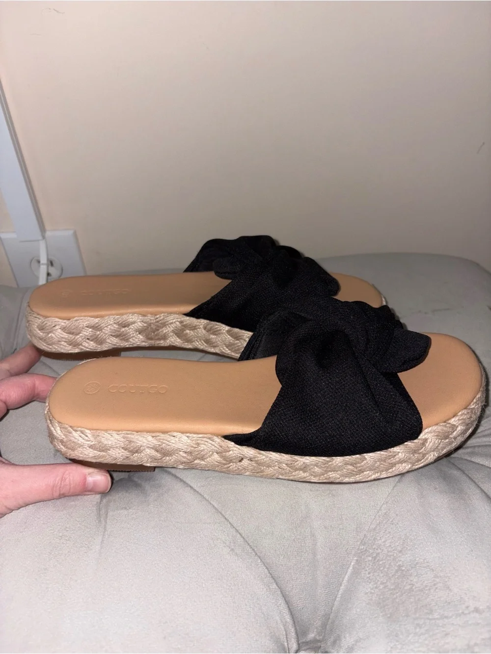Black Knotted Espadrille Slide Sandals - Women